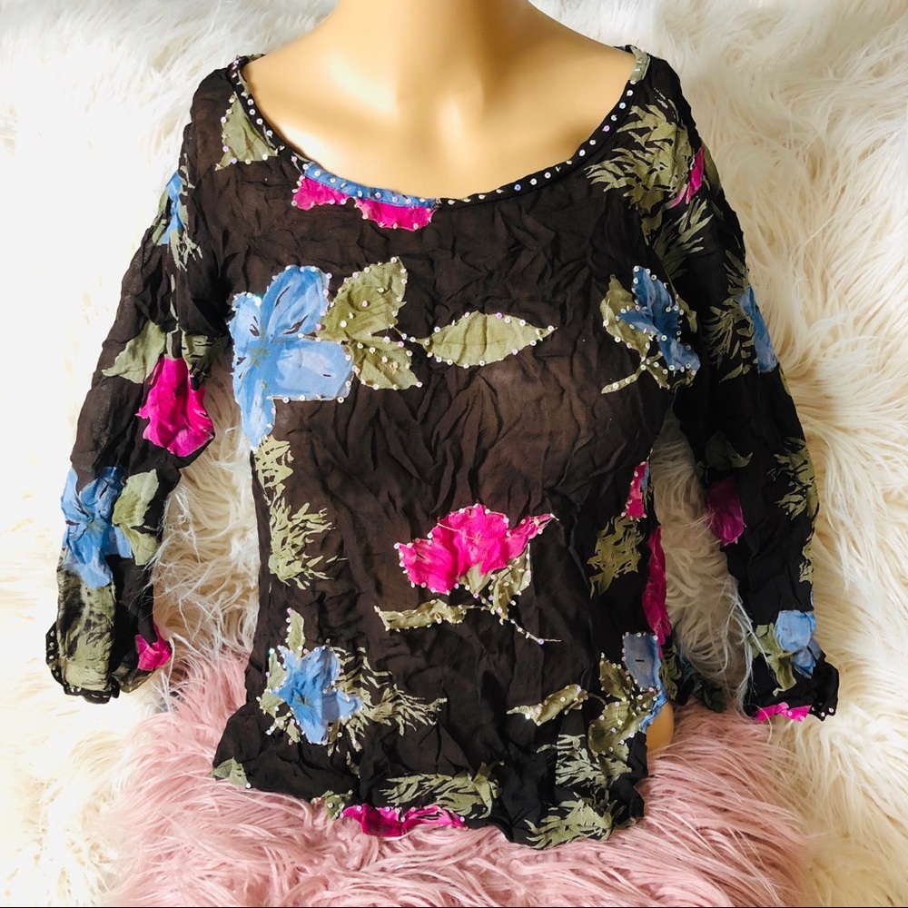 Beautiful Floral Sequined Crinkle Top
